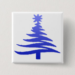 Moderne Weihnachtsbaum-Schablonen-Druck Blau Button