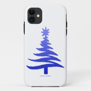 Moderne Weihnachtsbaum-Schablonen-Druck Blau Case-Mate iPhone Hülle