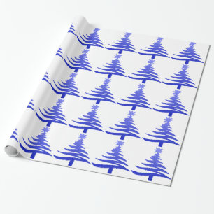 Moderne Weihnachtsbaum-Schablonen-Druck Blau Geschenkpapier
