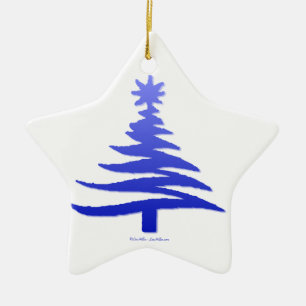 Moderne Weihnachtsbaum-Schablonen-Druck Blau Keramikornament
