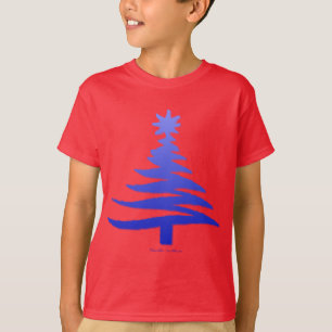 Moderne Weihnachtsbaum-Schablonen-Druck Blau T-Shirt
