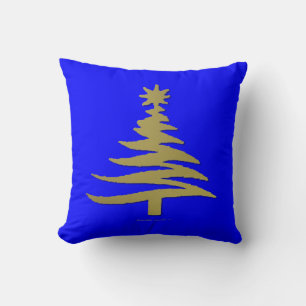 Moderne Weihnachtsbaum-Schablonen Druck Gold Kissen