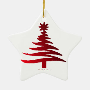 Moderne Weihnachtsbaum-Schablonen Druck Rot Keramik Ornament