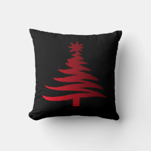 Moderne Weihnachtsbaum-Schablonen Druck Rot Kissen