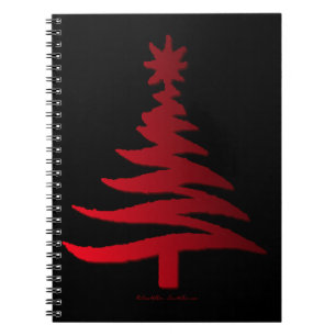 Moderne Weihnachtsbaum-Schablonen Druck Rot Notizblock