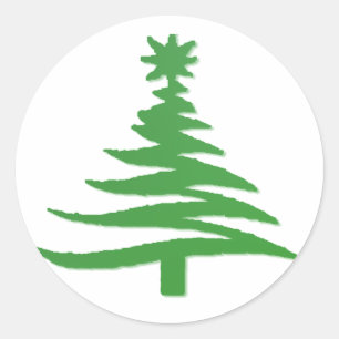 Moderne Weihnachtsbaum Stift drucken Grün Runder Aufkleber
