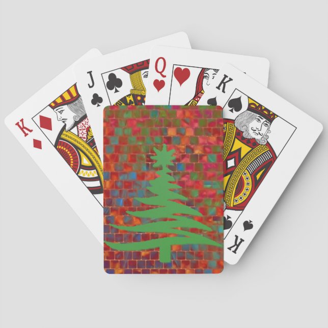 Moderne Weihnachtsbaum Stift drucken Grün Spielkarten (Rückseite)