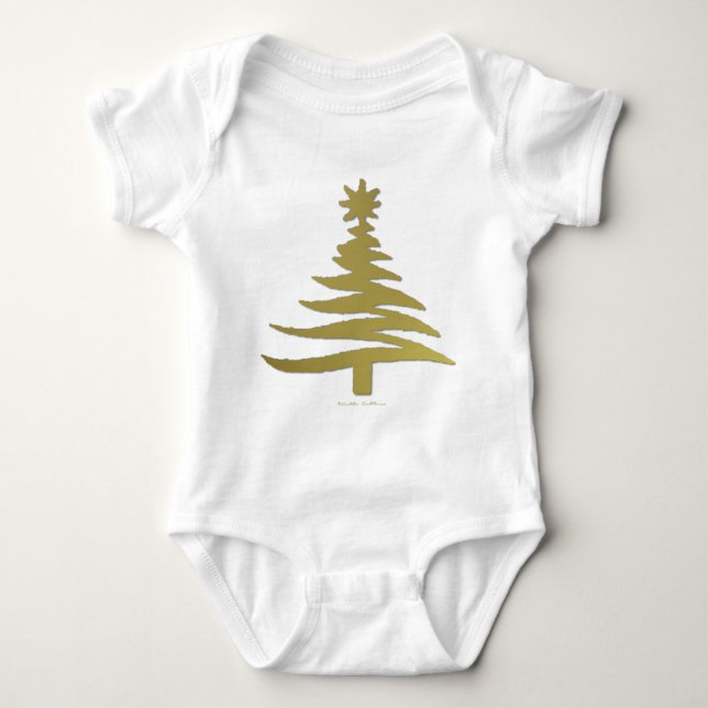 Moderne Weihnachtsbaum Stift Print Gold Baby Strampler (Vorderseite)