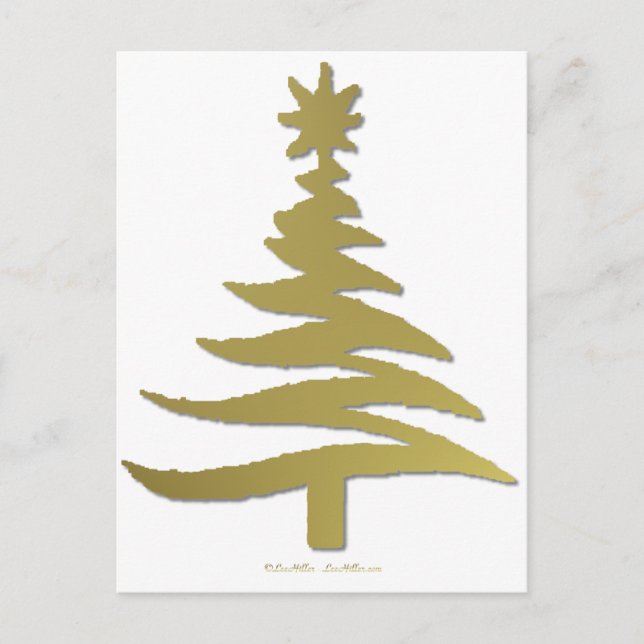 Moderne Weihnachtsbaum Stift Print Gold Feiertagspostkarte (Vorderseite)