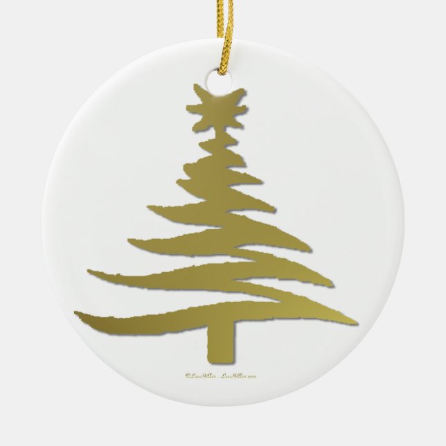 Moderne Weihnachtsbaum Stift Print Gold Keramik Ornament (Vorne)