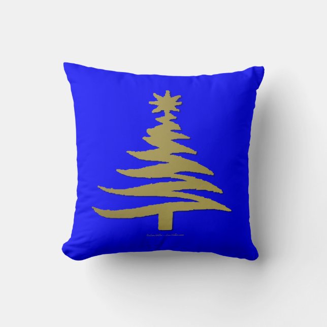 Moderne Weihnachtsbaum Stift Print Gold Kissen (Vorderseite)