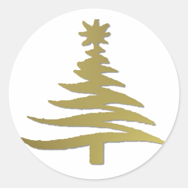 Moderne Weihnachtsbaum Stift Print Gold Runder Aufkleber (Vorderseite)
