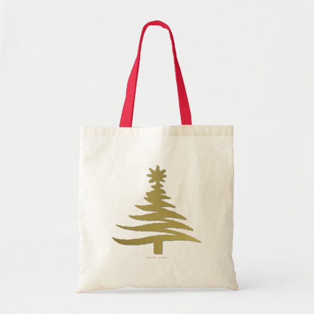 Moderne Weihnachtsbaum Stift Print Gold Tragetasche (Vorne)