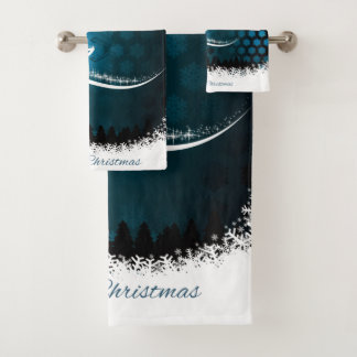 Moderne Weihnachtsbaum- und Lichtmuster Badhandtuch Set