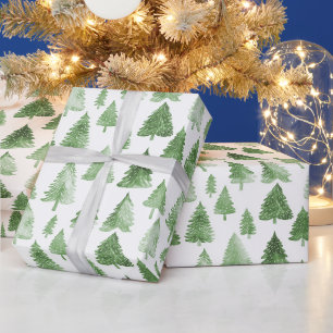 Moderne Weihnachtsbaum-Wasserfarbe Kiefern grüne S Geschenkpapier