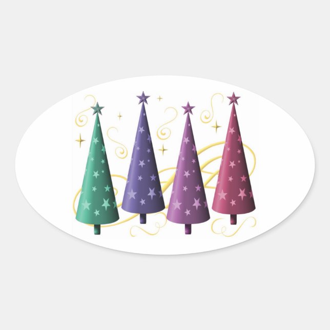 Moderne Weihnachtsbaumaufkleber Ovaler Aufkleber (Vorderseite)