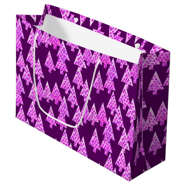 Moderne Weihnachtsbäume der Blume, Amethyst Lila Große Geschenktüte (Vorderseite Schrägansicht)
