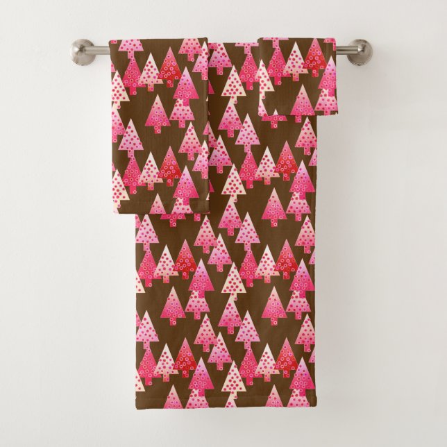 Moderne Weihnachtsbäume der Blume, Korallenrosa un Badhandtuch Set (Insitu)