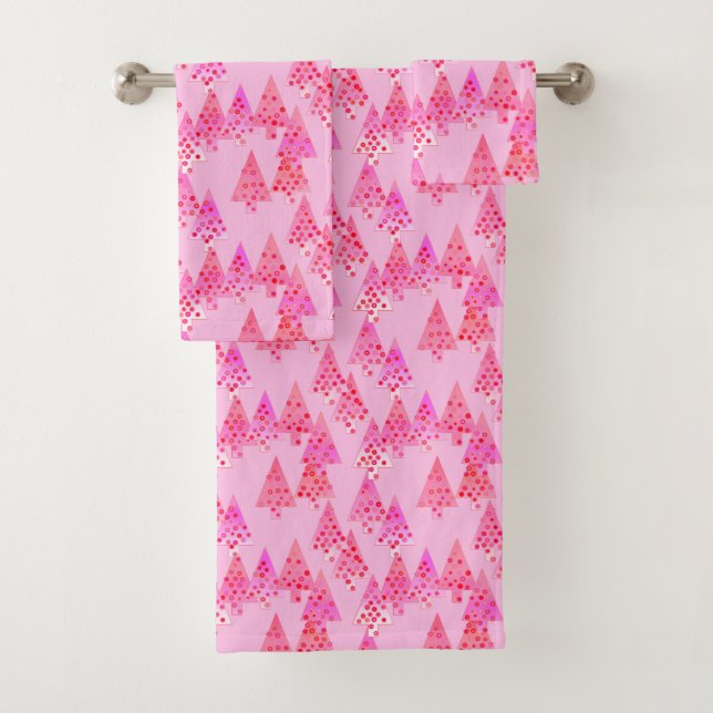 Moderne Weihnachtsbäume der Blume, Pastel Pink Badhandtuch Set (Insitu)