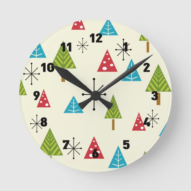 Moderne Weihnachtsbaume des Mittelalters Runde Wanduhr (Vorderseite)