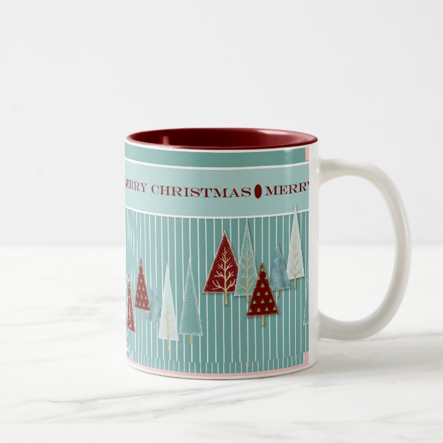Moderne Weihnachtsbäume gestreift Urlaubsstimmung  Zweifarbige Tasse (Rechts)