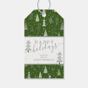 Moderne Weihnachtsbäume glückliche Ferien Script Geschenkanhänger