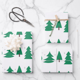 Moderne Weihnachtsbäume grün/silber/weiß Geschenkpapier Set