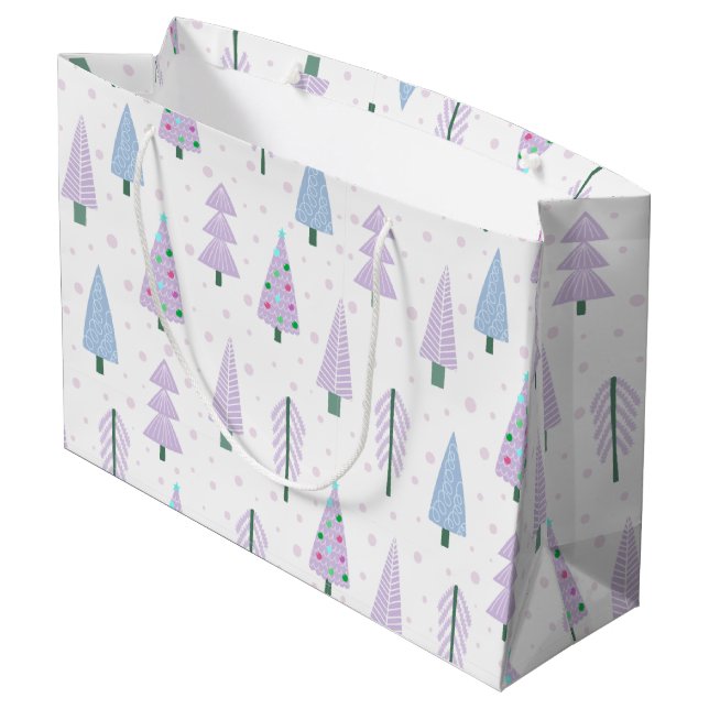 Moderne Weihnachtsbäume Lavender Abstrakte Muster Große Geschenktüte (Rückseite Schrägansicht)