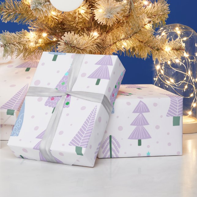 Moderne Weihnachtsbäume Lavender Blue Pattern Geschenkpapier (Feiertage)