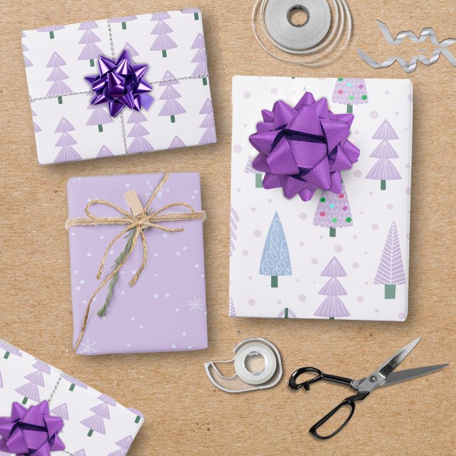 Moderne Weihnachtsbäume Lavender Pattern Trio Geschenkpapier Set (Von Creator hochgeladen)