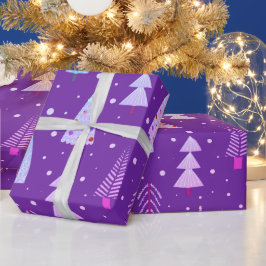 Moderne Weihnachtsbäume Lila rosa blaues Muster Geschenkpapier