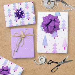 Moderne Weihnachtsbäume Lila rosa Muster Geschenkpapier Set