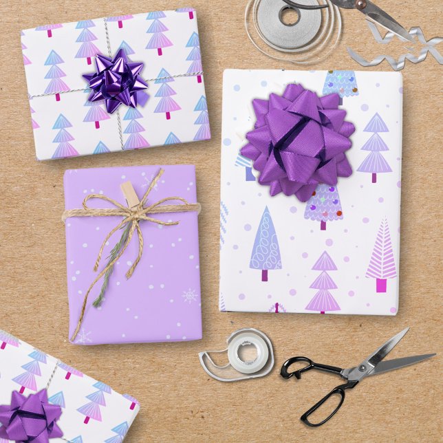 Moderne Weihnachtsbäume Lila rosa Muster Geschenkpapier Set (Von Creator hochgeladen)