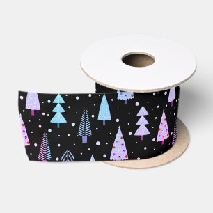 Moderne Weihnachtsbäume Lila rosa Schwarzes Muster Satinband