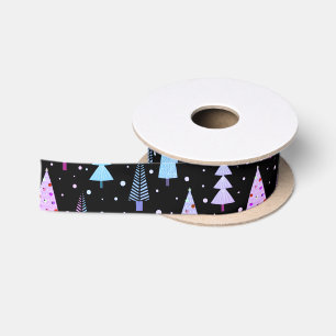 Moderne Weihnachtsbäume Lila rosa Schwarzes Muster Satinband
