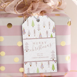 Moderne Weihnachtsbäume MERRY CHRISTMAS Pink Scrip Geschenkanhänger