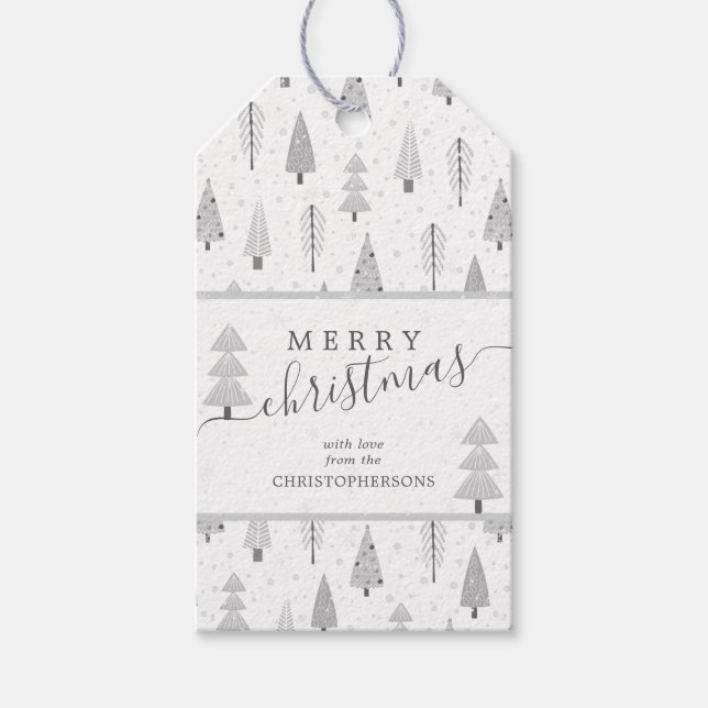 Moderne Weihnachtsbäume MERRY CHRISTMAS Skript Geschenkanhänger (Vorderseite)