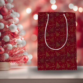 Moderne Weihnachtsbäume mit Jahresgrüße Rot Mittlere Geschenktüte