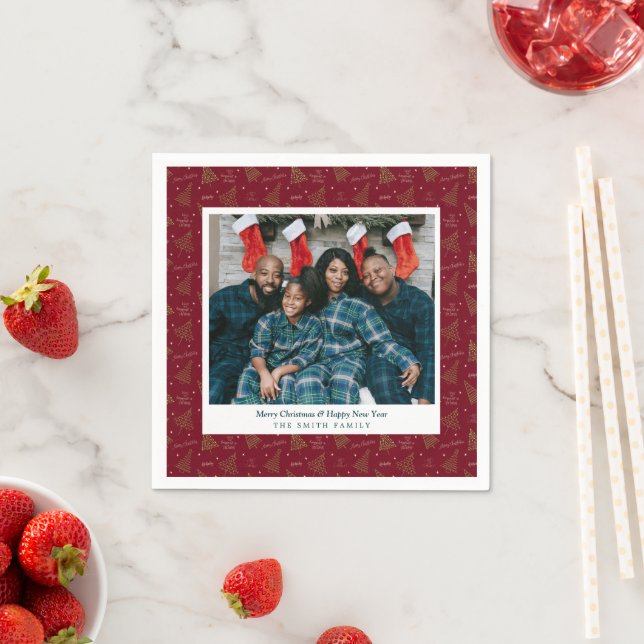 Moderne Weihnachtsbäume Neujahr Foto & Grüße Serviette (Beispiel)