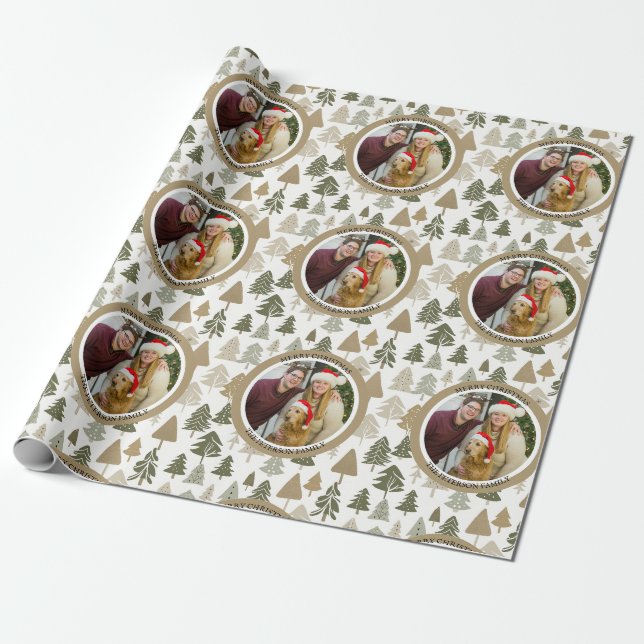 Moderne Weihnachtsbäume personalisiertes Foto Geschenkpapier (Ungerollt)