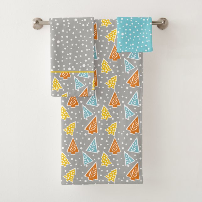 Moderne Weihnachtsbäume, Polka-Dosen Badehandtuch  Badhandtuch Set (Insitu)