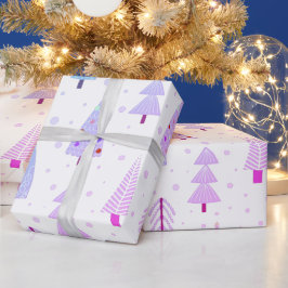 Moderne Weihnachtsbäume Rosa Lila blaues Muster Geschenkpapier