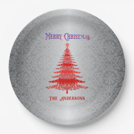 Moderne Weihnachtsbaume Rote Silberschmuck Pappteller