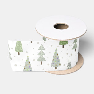 Moderne Weihnachtsbäume Sage Olive Green White Satinband