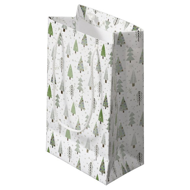 Moderne Weihnachtsbäume salzen Olive Grün und Weiß Kleine Geschenktüte (Vorderseite Schrägansicht)