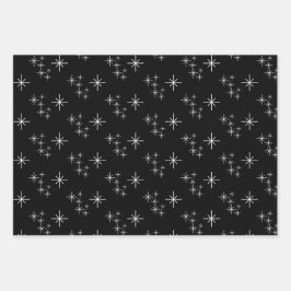 Moderne Weihnachtsbäume Schneeflocken Schwarz-weiß Geschenkpapier Set