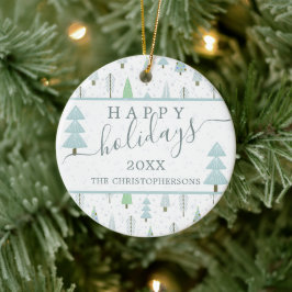 Moderne Weihnachtsbäume Script FAPPY HOLIDAYS Foto Keramik Ornament