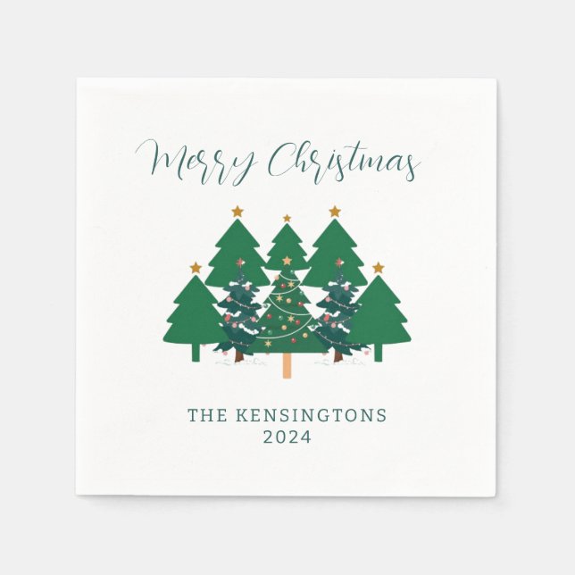 Moderne Weihnachtsbäume Typografie Napkins Serviette (Vorderseite)