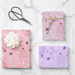 Moderne Weihnachtsbäume und Schneeflocken Weihnach Geschenkpapier Set