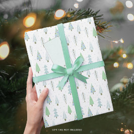Moderne Weihnachtsbaumen Blaues Grünes Muster Geschenkpapier
